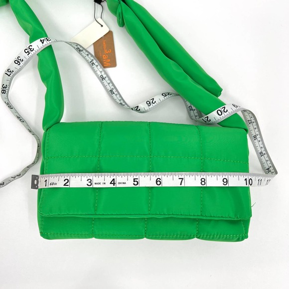 Handbag Womens Small Green Nylon Quilted Crossbody Bag Bright Kelly Adjustable - Picture 8 of 14